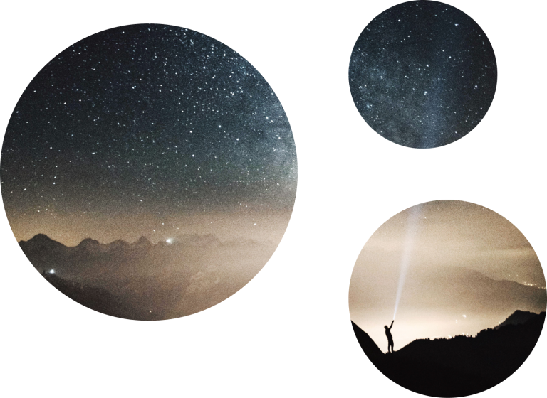 Three circles with a night sky